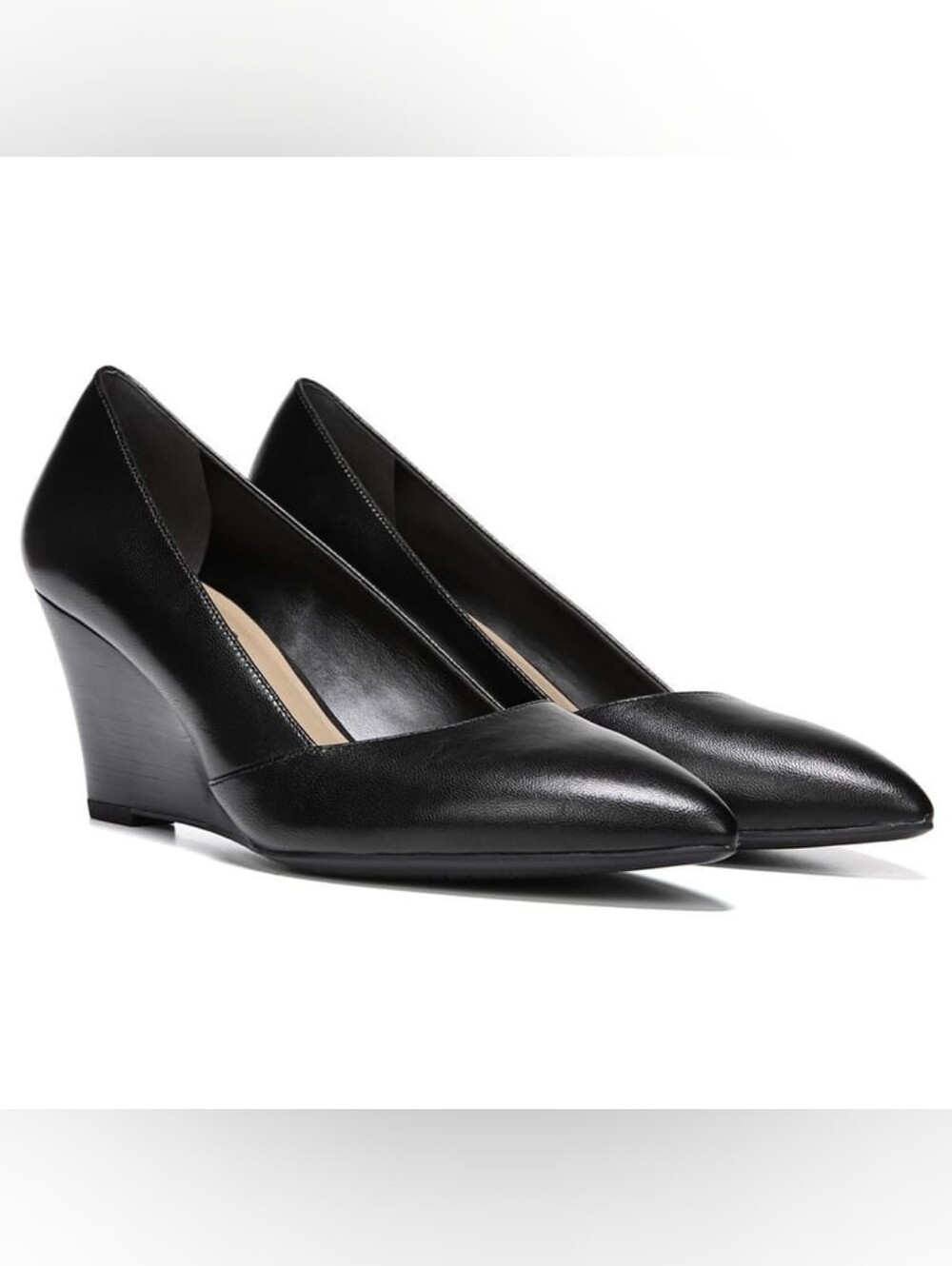 Franco Sarto womans FRANKIE Black Pointed-Toe Leather Wedge Pumps GREAT SHAPE